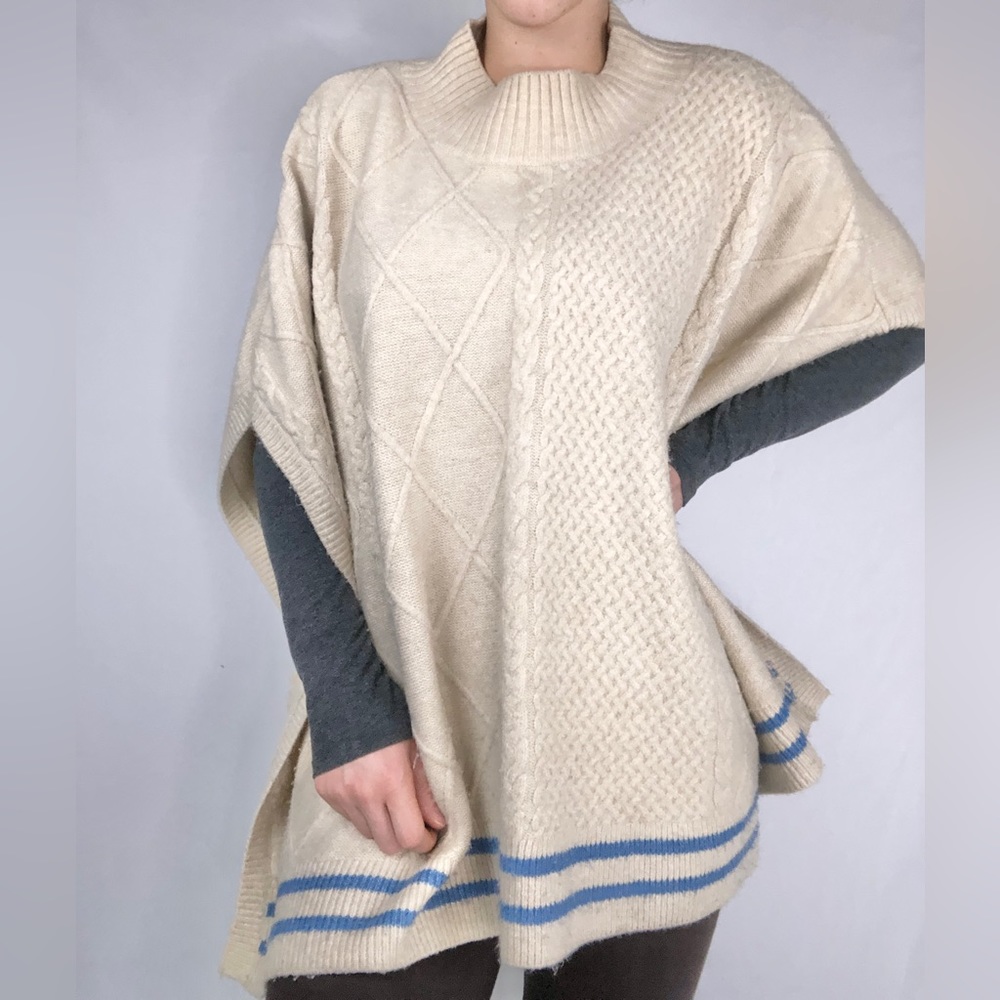 Free People Harbour Stripe Cable Poncho Pullover One‎ Size Knit